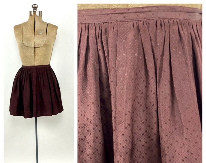 50s Brown Mini Silk Skirt Full Pleated Checked Vintage Dress Skirt