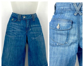 Y2K Blue Denim Cropped Jeans 24 Culottes Wide Leg Low Rise Pants