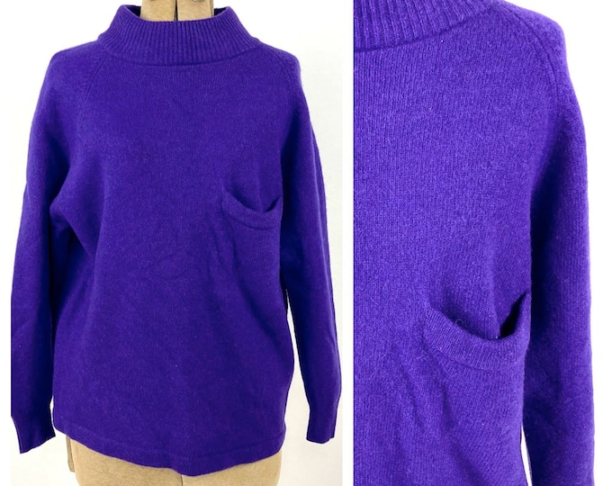 90s Bright Purple Lambswool Sweater GAP Pocket Preppy Boho Vintage Knit Sweater High Neck Jumper Xs S M