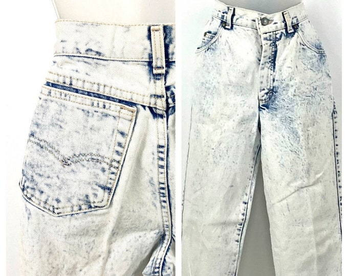 80s White Wash Levis Blue Denim Jeans Acid Wash High Waist Tapered Mom Dress Jeans