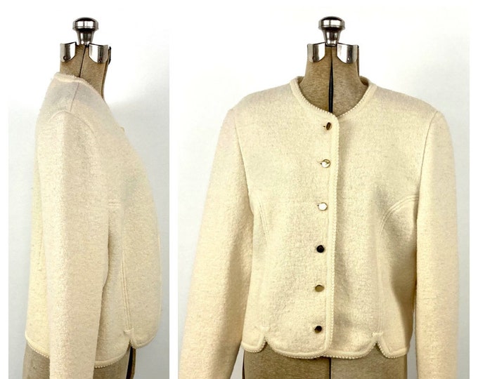 80s Cream Cardigan Wool Jacket Cropped Boho Brass Button Minimalist Vintage Knit Sweater Jacket Xs S M