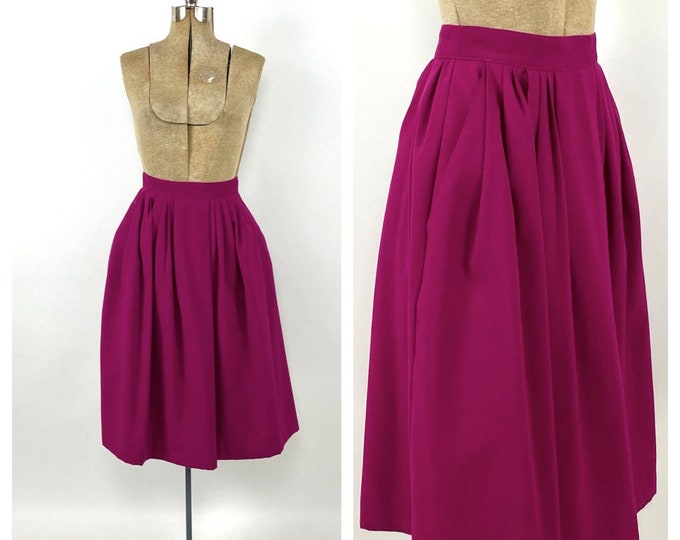 80s Pink Pleated Midi Skirt Full Minimalist Magenta Vintage Dress Skirt