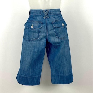 Y2K blauwe denim cropped jeans met 24 culottes wijde pijpen en lage taille