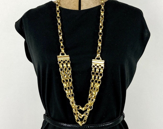 80s Long Gold Multi-Chain Statement Necklace Multi-Strand Chunky Layered Gypsy Grecian Goddess Heavy Necklace