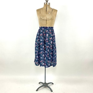 80s Navy Blue Floral Sheer Skirt Boho Hippie Cottagecore Vintage Dress Skirt