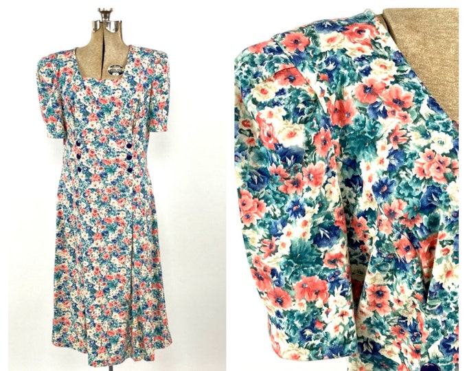 90s Pink Blue Floral Maxi Dress Puff Sleeve Cotton Dress Boho Hippie Party Vintage Grunge Sundress Sun Dress S M