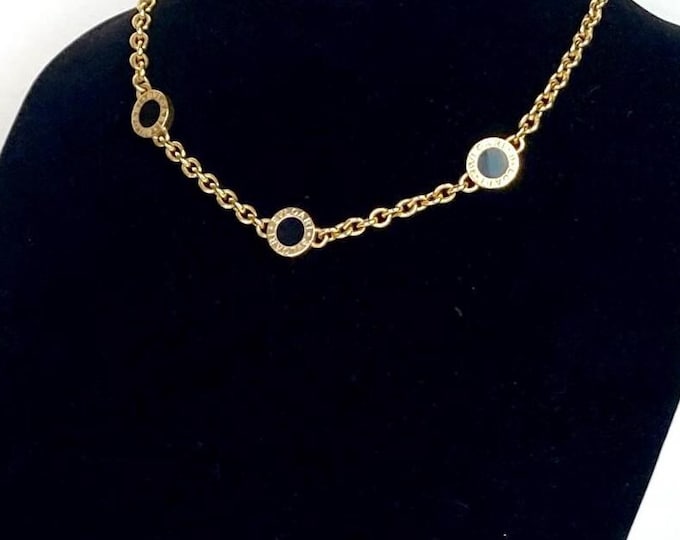 Vintage Bvlgari Elements Onyx Necklace 18K Gold Three Disc Bulgari Designer Necklace Iconic Goddess Statement Lobster Claw Necklace