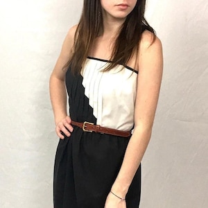 70s Lanz Midi Dress Black White Dress Pintuck Colorblock Party Dress Open Back Vintage Party Sun Dress S M