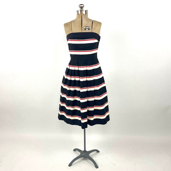 70s Lanz Midi Dress Navy Black White Strapless Dr… - image 2