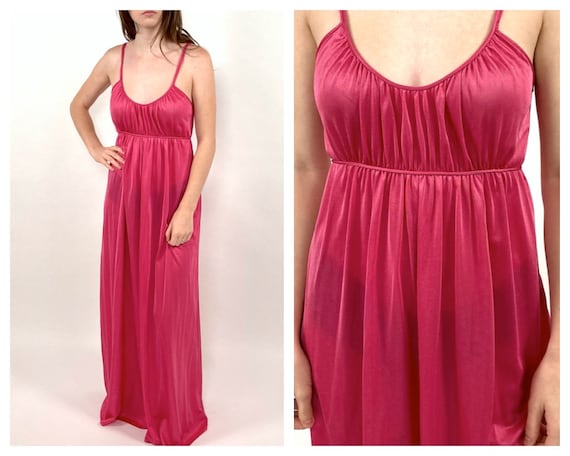 70s Red Mauve Long Halter Grecian Dress Pink Empi… - image 1