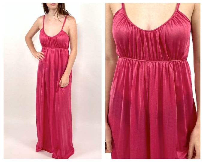 70s Red Mauve Long Halter Grecian Dress Pink Empire Goddess Ethereal Maxi Dress Draped Party Vintage Slip Dress XS S