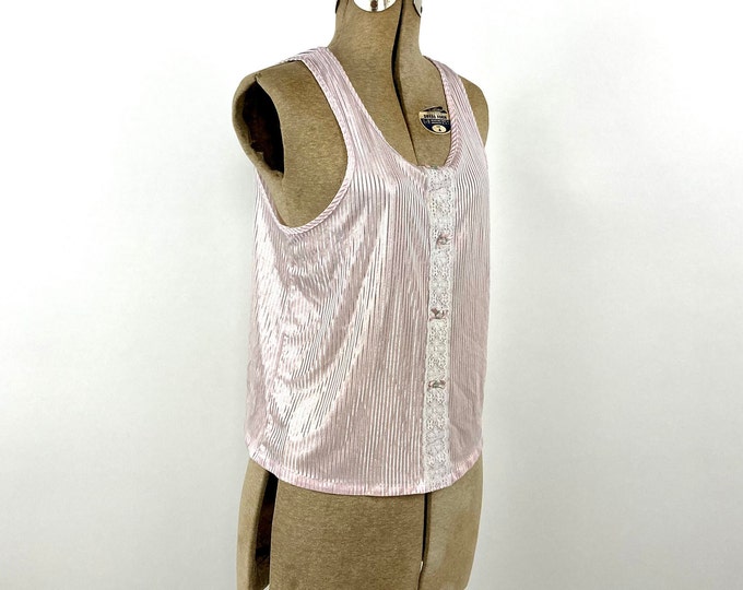 80s Pale Pink Grecian Tank Top Semi Sheer Striped Lace Nightgown Slip Top Blouse Boudoir Lingerie Romantic Festival Dress Party Shirt Xs S