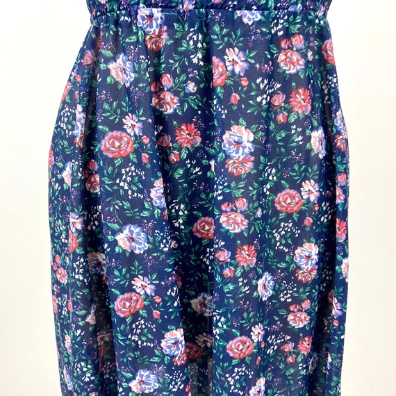 80s Navy Blue Floral Sheer Skirt Boho Hippie Cott… - image 3