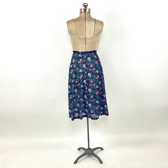 80s Navy Blue Floral Sheer Skirt Boho Hippie Cott… - image 7