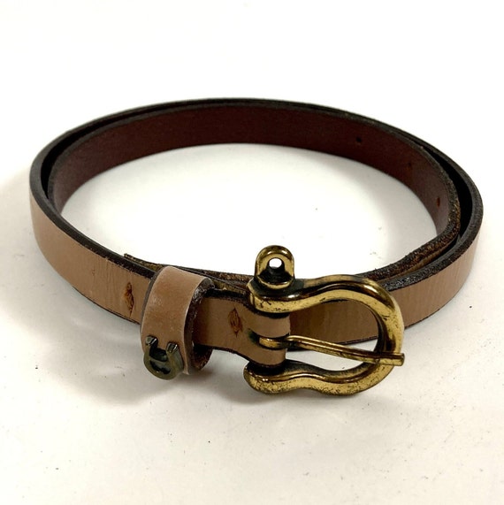 70s Skinny Etienne Aigner Leather Belt Gold Buckle