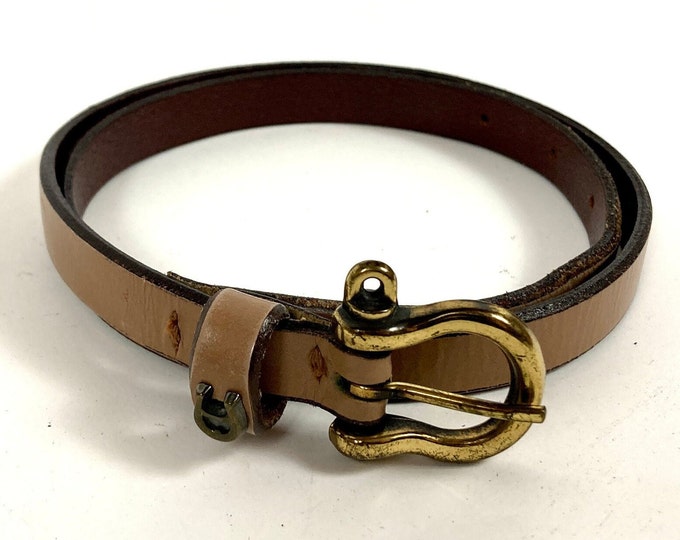 70s Skinny Etienne Aigner Leather Belt Gold Buckle Belt Brown Leather Vintage Designer Belt XS S