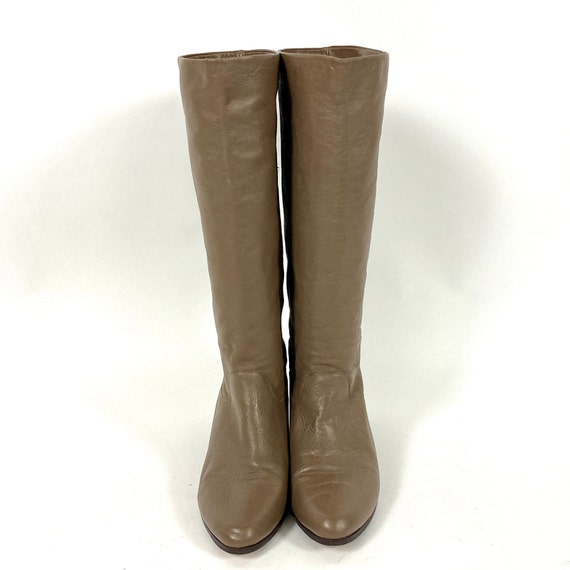 70s Taupe Tall Leather Boots Gray Cowboy Boots Hi… - image 2