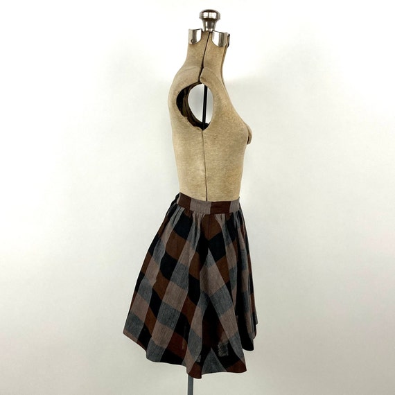 50s Black Brown Plaid Mini Skirt White Checked Vi… - image 4