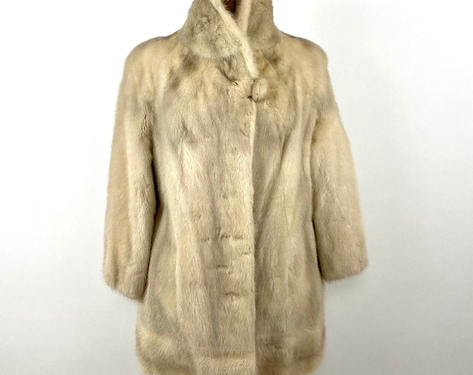 60s Blonde Brown Mink Fur Coat Swing Dress Plush Glam Jacket Striped Rocker Vintage Fur Cape High Neck Stroller Xs S M