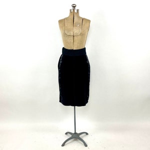 80s Black Velvet Skirt Pocket Striped Tuxedo Pencil Vintage Dress Skirt