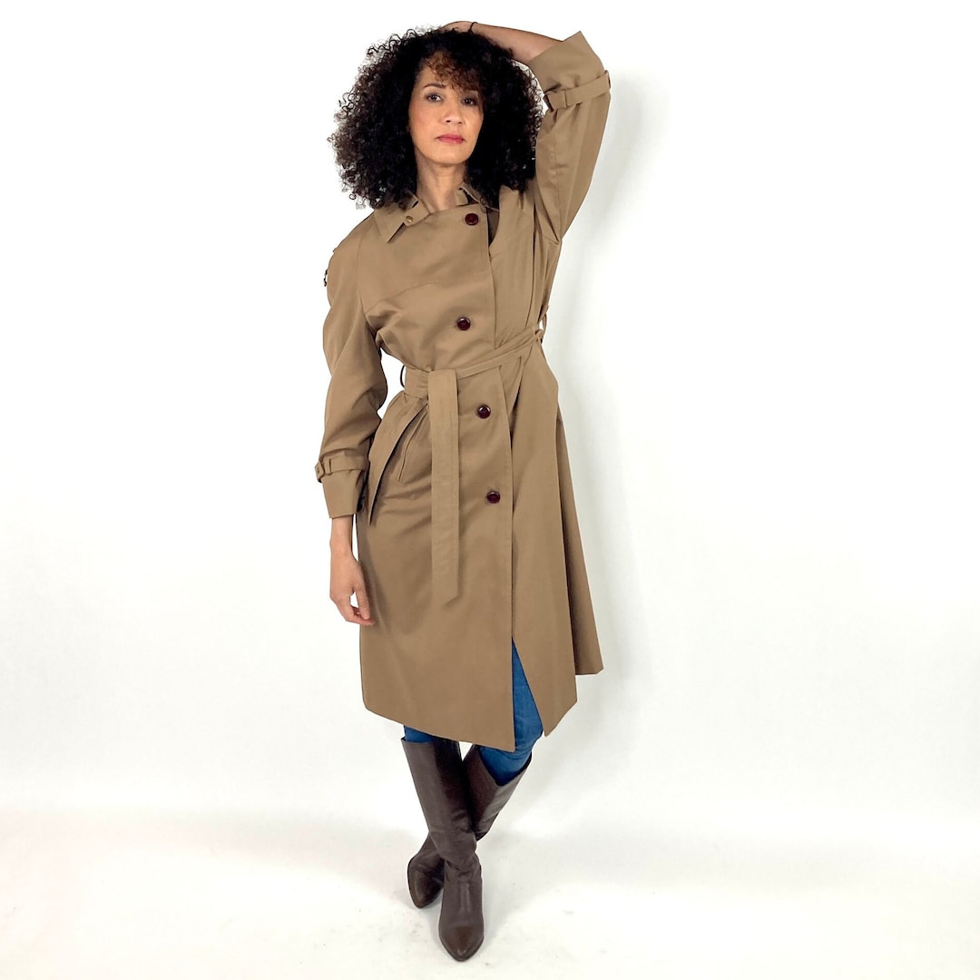 70s Tan Trench Spy Jacket Designer Aigner Khaki Belted Coat 70s Tan Trench Spy Jacket Designer Aigner Khaki Belted Coat