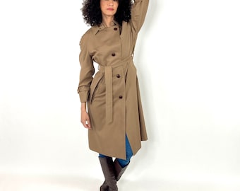 70s Tan Trench Spy Jacket Designer Aigner Khaki Belted Coat 70s Tan Trench Spy Jacket Designer Aigner Khaki Belted Coat