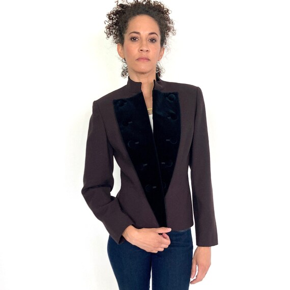 80s Brown Christian Dior Blazer Black Velvet Tuxe… - image 5