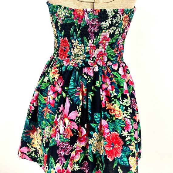 80s Pin Up Black Floral Cotton Mini Dress Sweetheart … Gem