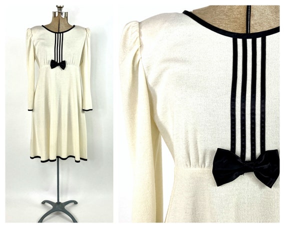 80s Lanz Tuxedo Dress Cream Black Striped Dress A… - image 1