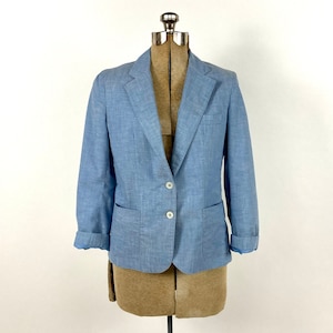 80s Blue Chambray Blazer Denim Oversized Boyfriend Jacket Top Vintage Blazer S M
