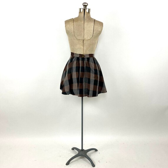 50s Black Brown Plaid Mini Skirt White Checked Vi… - image 5