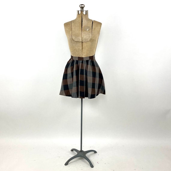 50s Black Brown Plaid Mini Skirt White Checked Vi… - image 2