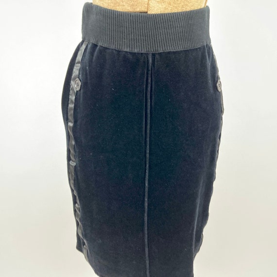 80s Black Velvet Skirt Pocket Striped Tuxedo Penc… - image 3