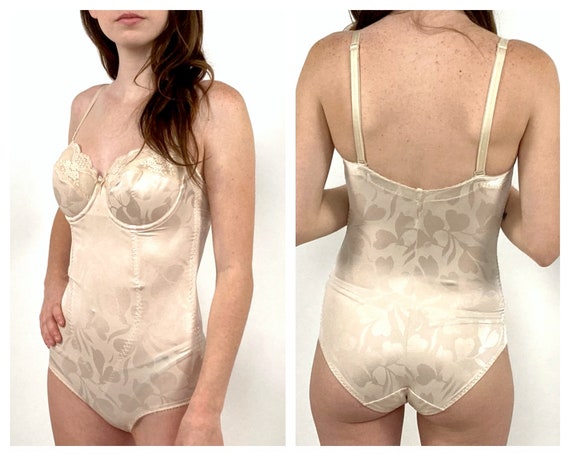 Y2K Nude Bustier Bodysuit Cream Lace Lingerie Floral Brocade Dress Slip -   Canada