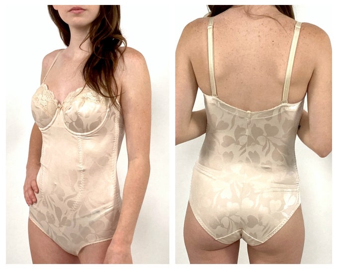 Y2K Nude Bustier Bodysuit Cream Lace Lingerie Floral Brocade Dress Slip