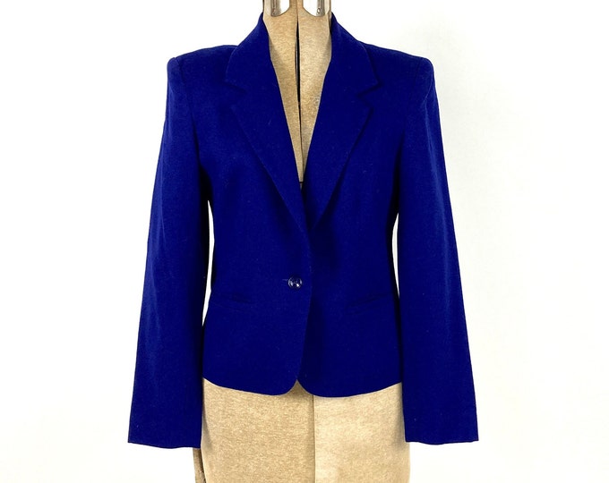 80s Purple Wool Designer Blazer Neiman Marcus Cropped Blue Structured Jacket Fitted Vintage Dress Jacket S M