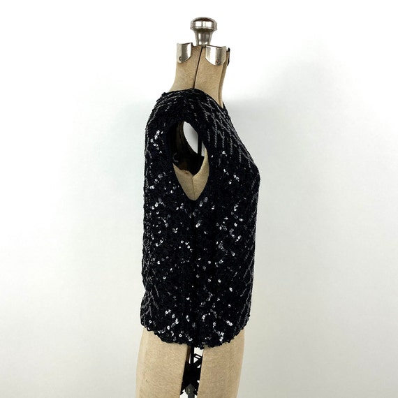 60s Black Knit Sequin Sleeveless Blouse Keyhole V… - image 5