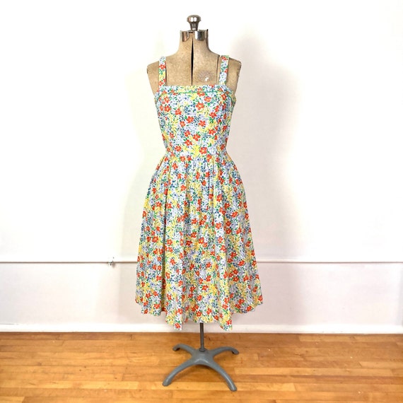 70s Lanz Blue Floral Dress Full Yellow Midi Sundress Daisy Print Garden Party Dress Open Back Party Vintage Sun Dress S M Etsy