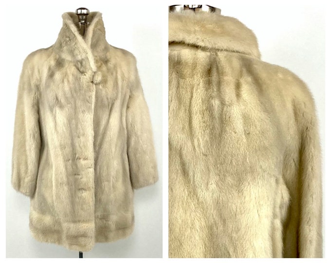 60s Blonde Brown Mink Fur Coat Swing Dress Plush Glam Jacket Striped Rocker Vintage Fur Cape High Neck Stroller Xs S M