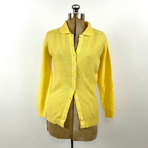 50s Bright Yellow Cardigan Sweater Skinny Cardigan Vintage Virgin Wool Sweater Jacket Xs S M