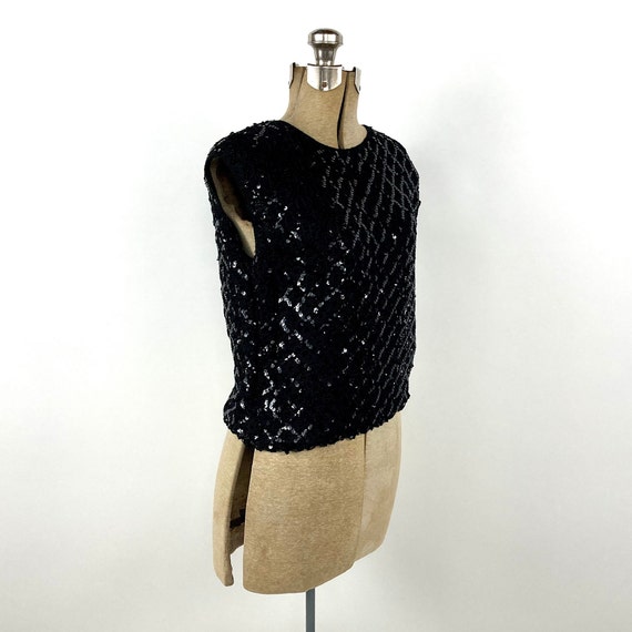 60s Black Knit Sequin Sleeveless Blouse Keyhole V… - image 3