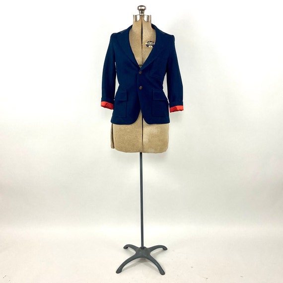 70s Navy Red Lining Blazer Pockets Metal Buttons … - image 2