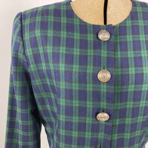 Vintage 90s Navy Blue Plaid Dress Green Plaid She… - image 6