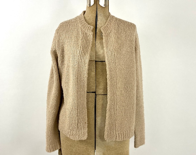 80s Cream Nubby Knit Grandpa Grunge Sweater Tan Ribbed Open Fit Cardigan Vintage Sweater Jacket Xs S