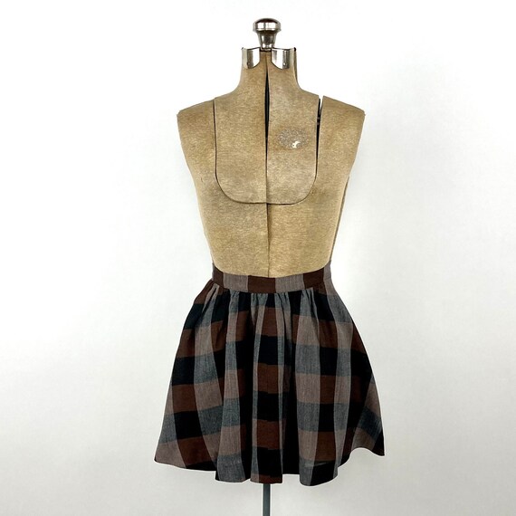 50s Black Brown Plaid Mini Skirt White Checked Vi… - image 3