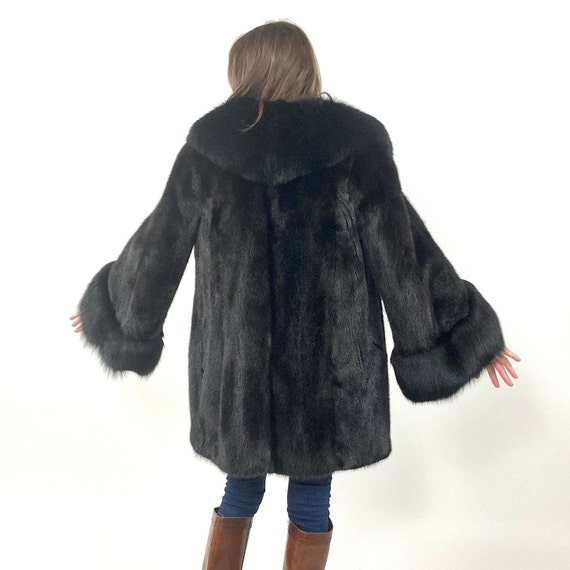 60s Black Mink Fur Coat Swing Dress Glam Jacket B… - image 4