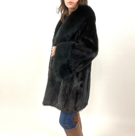 60s Black Mink Fur Coat Swing Dress Glam Jacket B… - image 5