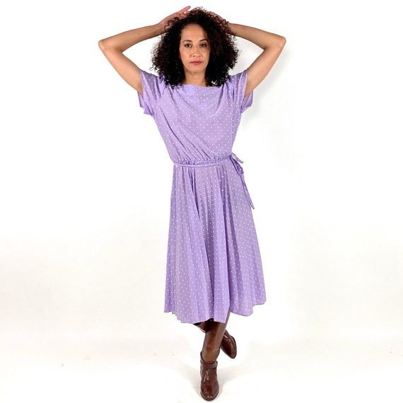70s Purple Sheer Day Dress Lavender White Polka D… - image 5