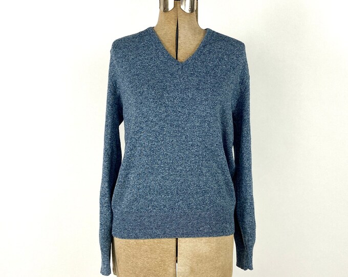 80s Blue V Neck Boyfriend Sweater Gray Long Oversized Pullover Dress Sweater Vintage Xs S M