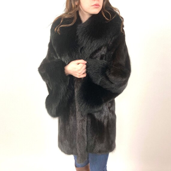 60s Black Mink Fur Coat Swing Dress Glam Jacket B… - image 9